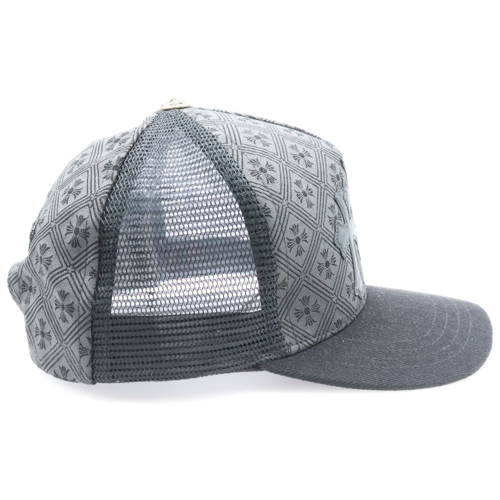 CHROME HEARTS(クロムハーツ) TRUCKER CAP レザークロスパッチ 総柄プリント クロスボール メッシュ トラッカーキャップ 帽子 ブラック