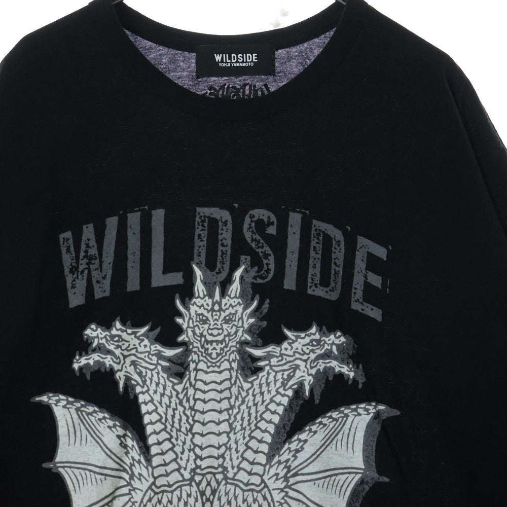 WILDSIDE YOHJI YAMAMOTO(ワイルドサイド ヨウジ ヤマモト) × IZUMONSTER Oversized T-Shirt King Ghidorah イズモンスター 半袖カットソー Tシャツ キングギドラ ブラック SM‐T71‐025