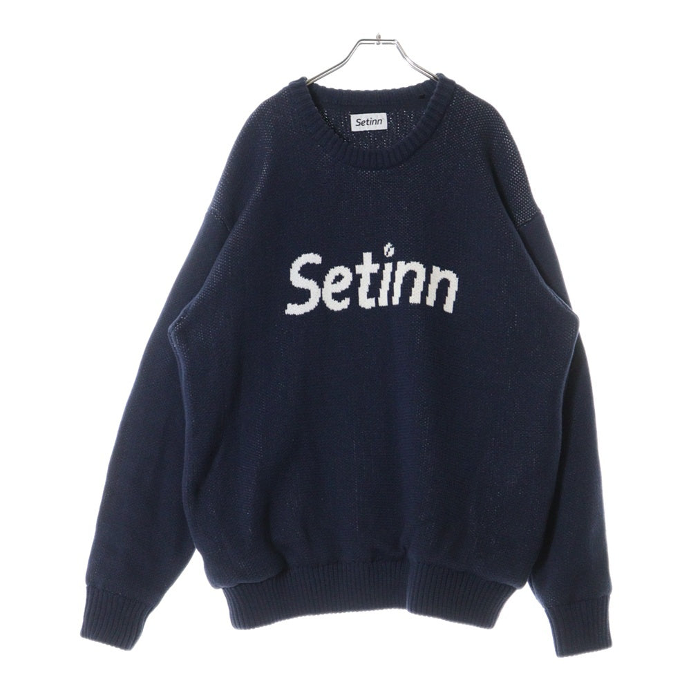 Setinn(セットイン) 24AW JACQUARD KNIT フロントロゴ クルーネック ジャガードニット セーター ネイビー 86-15-0008-147
