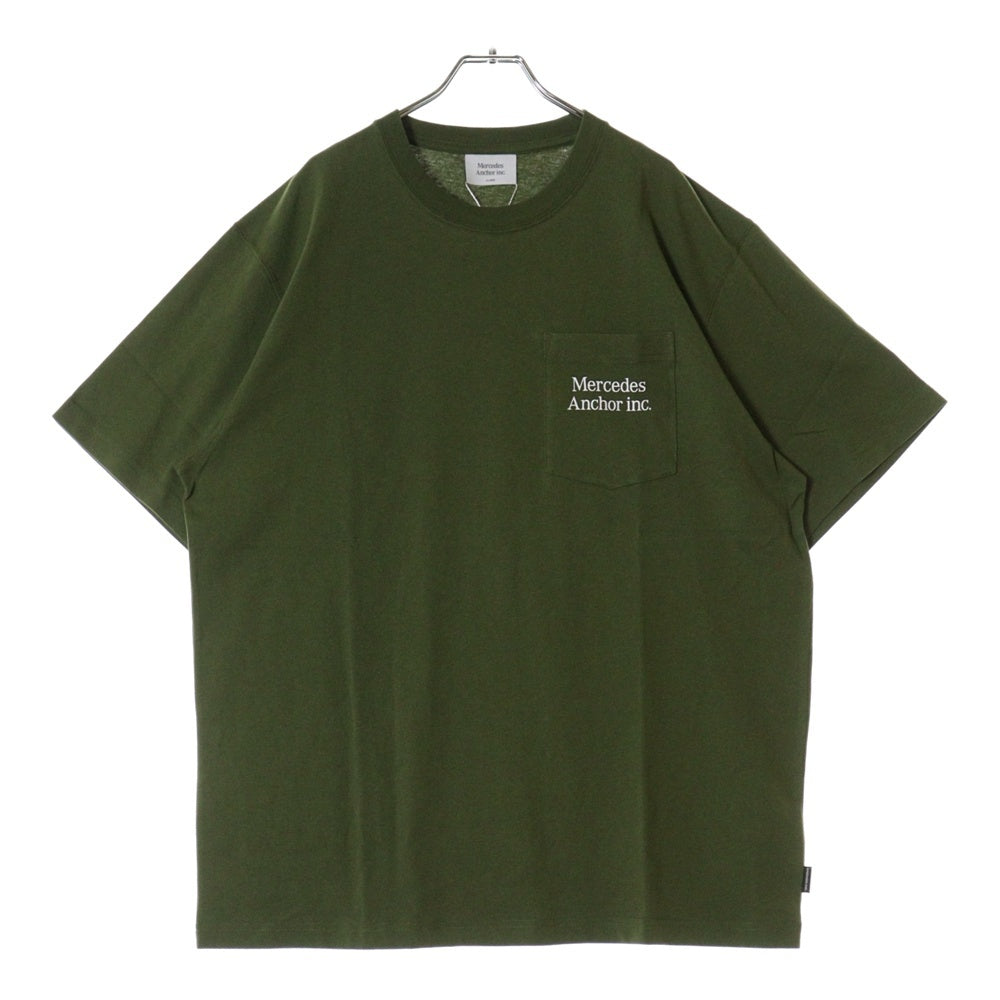 Mercedes Anchor Inc.(メルセデスアンカーインク) フロントロゴプリント 胸ポケット クルーネック コットン 半袖Tシャツ カットソー グリーン ANC24TE09