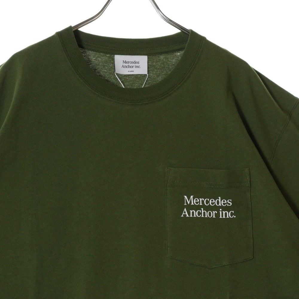 Mercedes Anchor Inc.(メルセデスアンカーインク) フロントロゴプリント 胸ポケット クルーネック コットン 半袖Tシャツ カットソー グリーン ANC24TE09