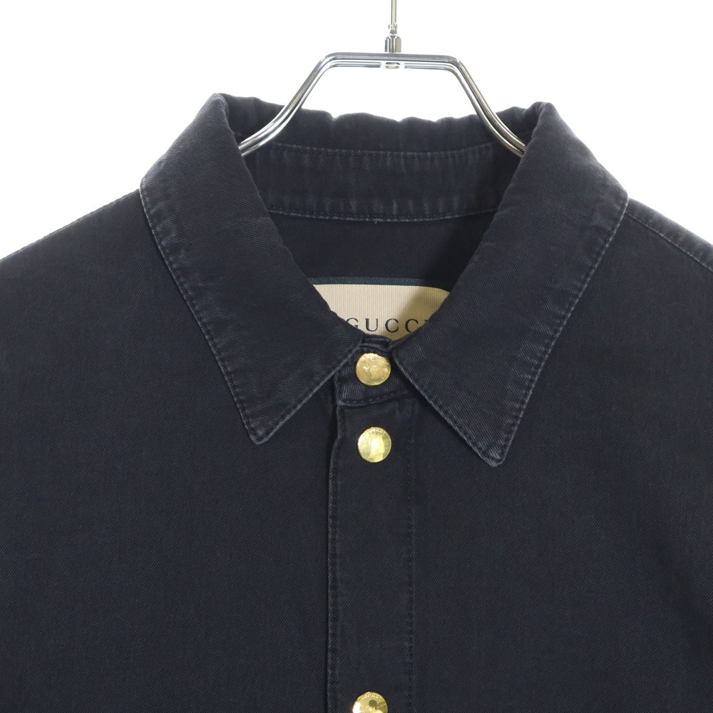 GUCCI(グッチ) 21SS WASHED ORGANIC DENIM SHIRT ウォッシュドオーガニック ホースビット シェリーラインポケット メタルボタン デニムシャツ ブラック 626480 XDBJD