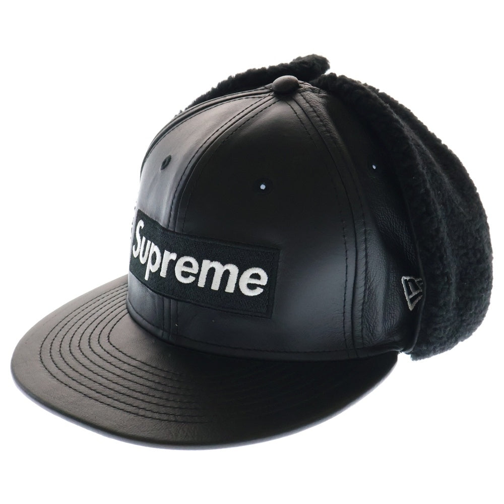 SUPREME(シュプリーム) 22AW ×NEW ERA Leather Earflap Box Logo レザー イヤーフラップ ボックスロゴ フライトキャップ 帽子 ブラック G2708032022