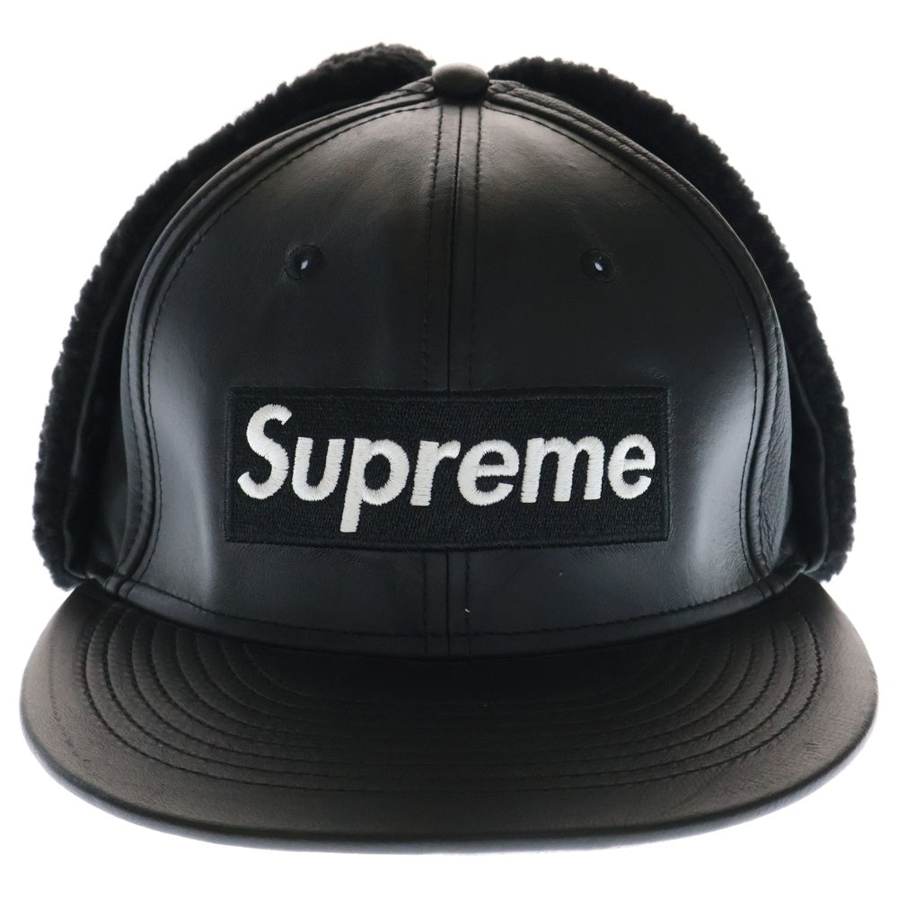 SUPREME(シュプリーム) 22AW ×NEW ERA Leather Earflap Box Logo レザー イヤーフラップ ボックスロゴ フライトキャップ 帽子 ブラック G2708032022