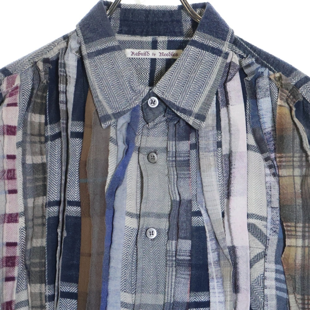 Rebuild by needles(リビルドバイニードルス) Flannnel Ribbon Wide Shirt 再構築 パッチワーク フランネル リメイク チェック 長袖シャツ マルチ LQ314