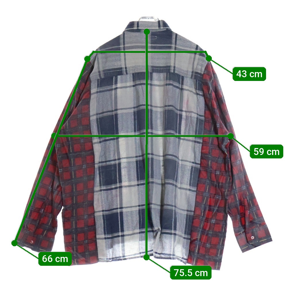 Rebuild by needles(リビルドバイニードルス) Flannnel Ribbon Wide Shirt 再構築 パッチワーク フランネル リメイク チェック 長袖シャツ マルチ LQ314