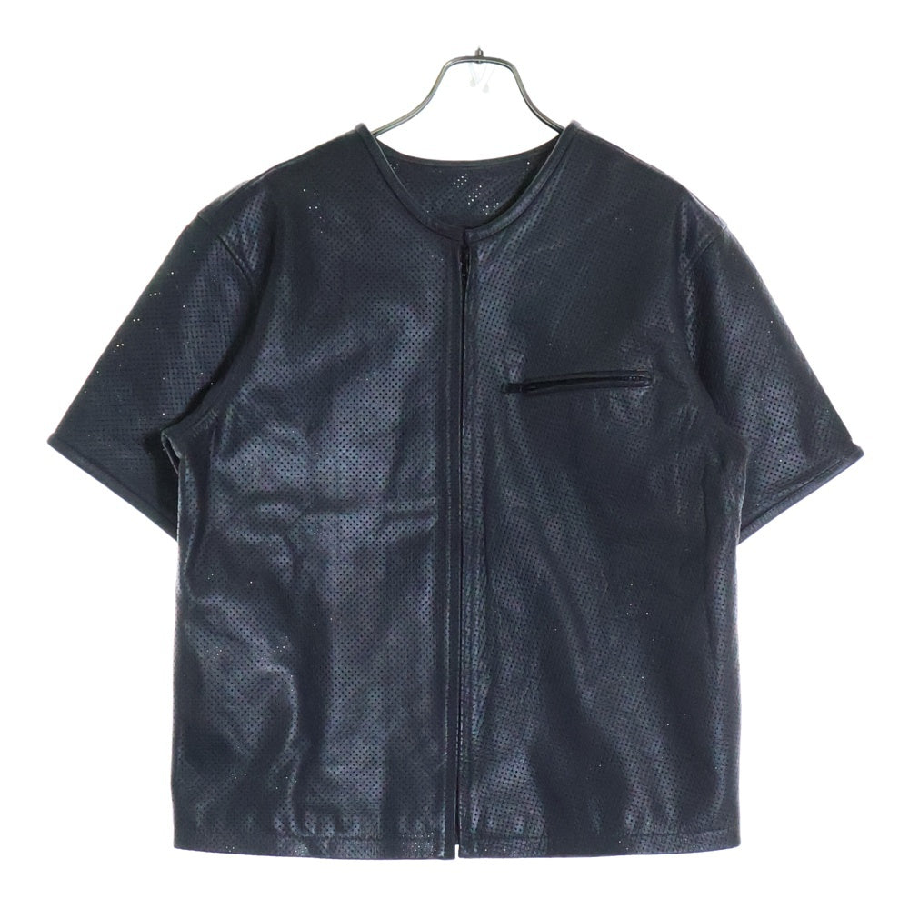 HORN WORKS(ホーンワークス) パンチングレザー バッファロー ジップアップ 半袖ジャケット ダークグレー