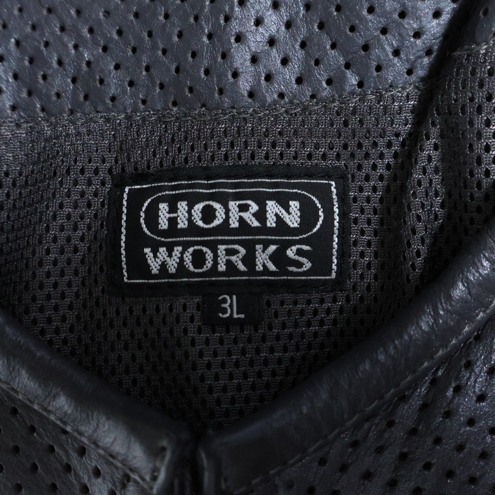 HORN WORKS(ホーンワークス) パンチングレザー バッファロー ジップアップ 半袖ジャケット ダークグレー