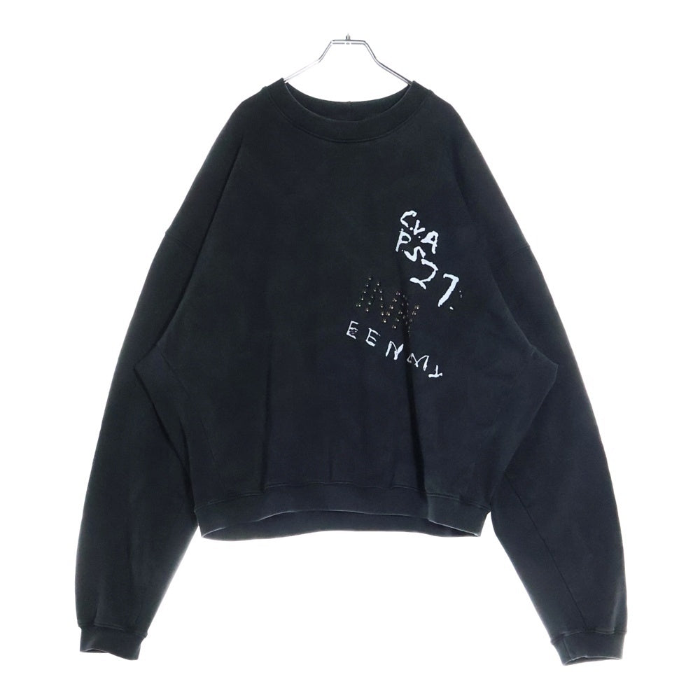 RRR123 RIVINGTON roi Rebis(リヴィントンロイレビス) INRI CVA CREWNECK ロゴプリント コットンプルオーバースウェットトレーナー ブラック