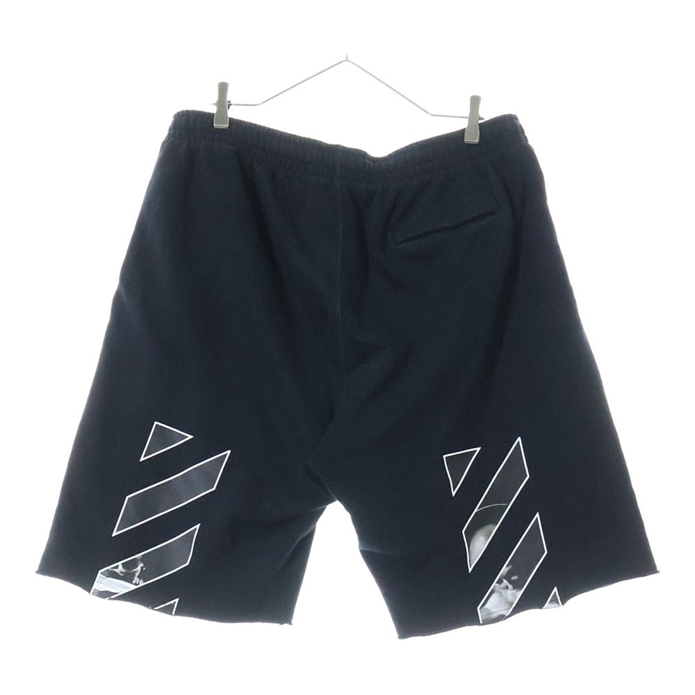 OFF-WHITE(オフホワイト) CARAVAG DIAG SHORTS カットオフ加工 スウェットショーツ ハーフパンツ ブラック OMCI006C99FLE005