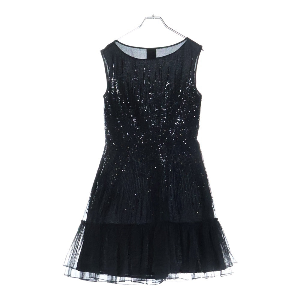 RED VALENTINO(レッド ヴァレンティノ) スパンコール エンブロイダリー ギャザー チュール ノースリーブ ドレス ワンピース レディース ブラック