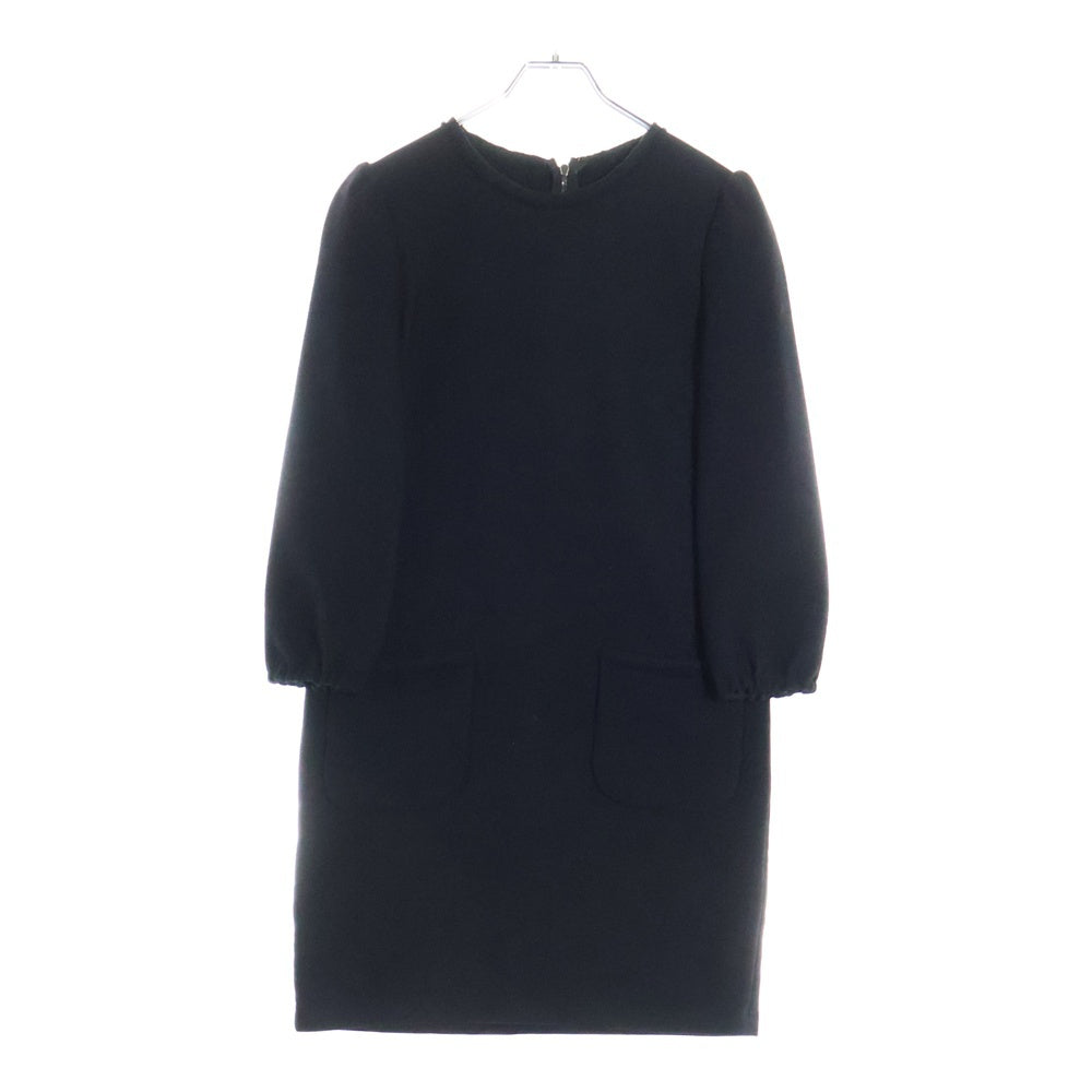 DOLCE & GABBANA(ドルチェアンドガッバーナ) ラナウール パワーショルダー パッチポケット クルーネック ドレス ワンピース レディース ブラック F6BT3T