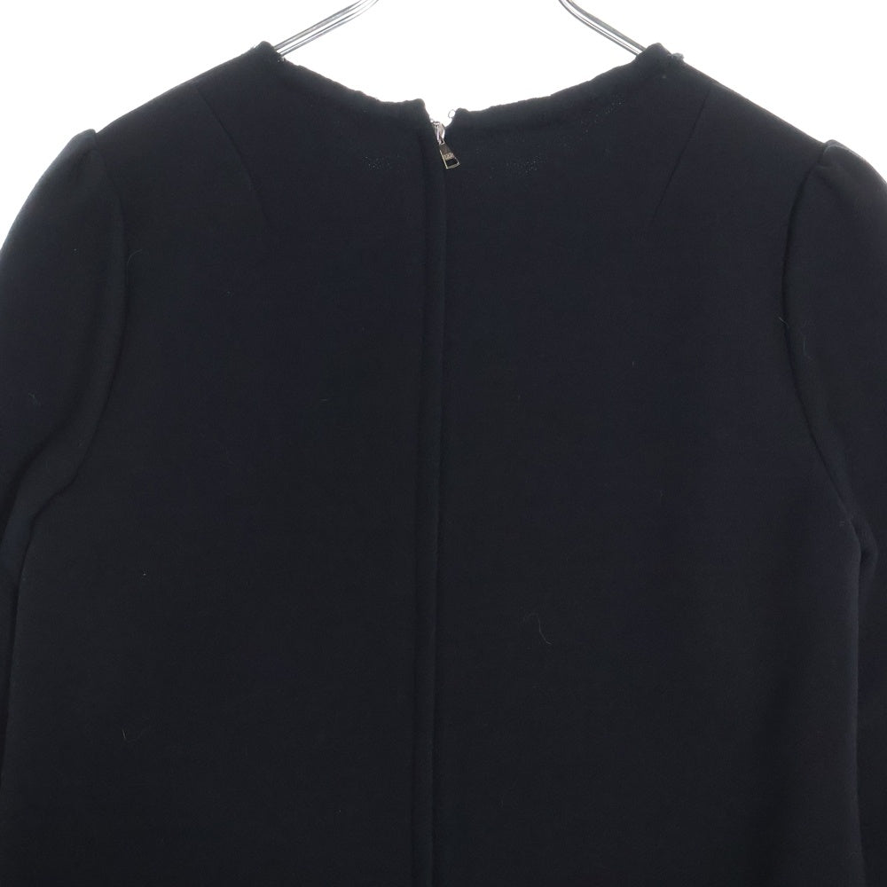 DOLCE & GABBANA(ドルチェアンドガッバーナ) ラナウール パワーショルダー パッチポケット クルーネック ドレス ワンピース レディース ブラック F6BT3T