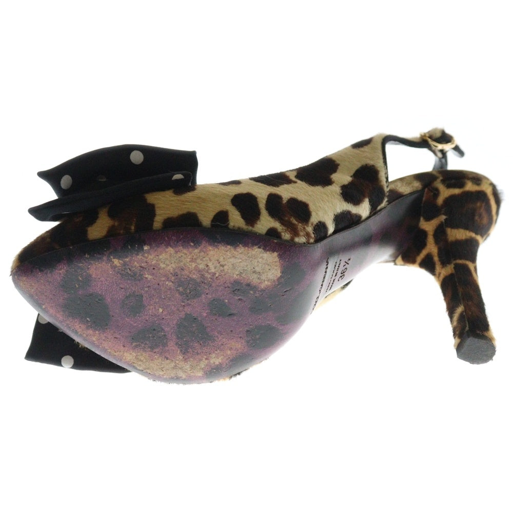 DOLCE & GABBANA(ドルチェアンドガッバーナ) レオパード ドット リボン ポインテッドトゥ ハイヒール パンプス シューズ レディース ブラック/ブラウン