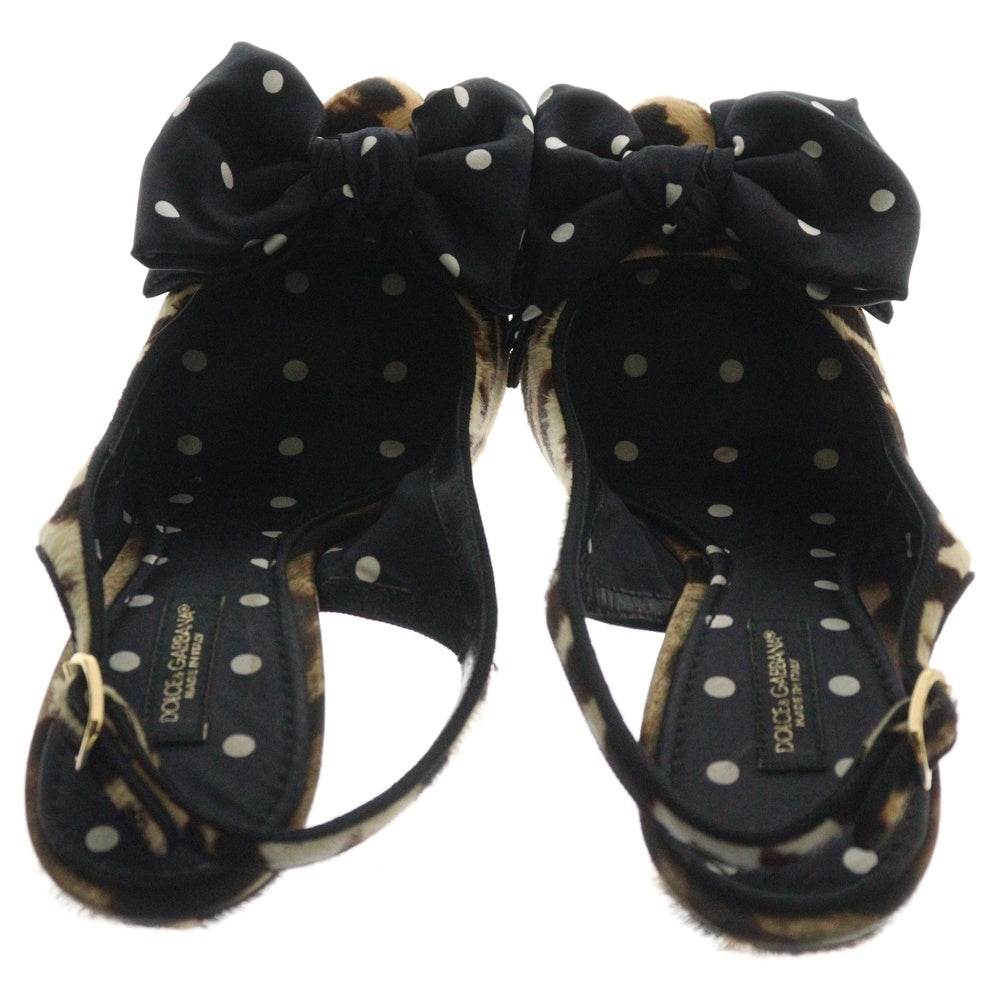 DOLCE & GABBANA(ドルチェアンドガッバーナ) レオパード ドット リボン ポインテッドトゥ ハイヒール パンプス シューズ レディース ブラック/ブラウン