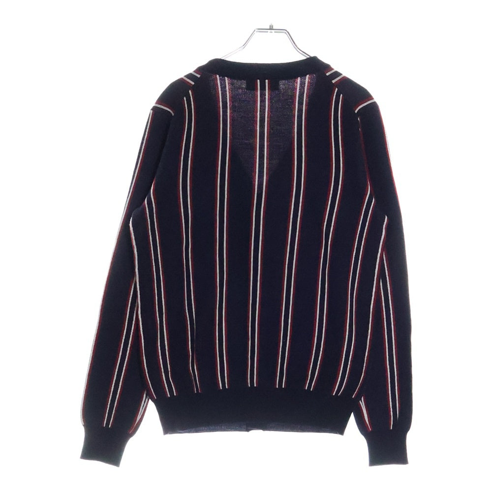 FRED PERRY(フレッドペリー) V Neck Jacquard Cardigan 刺繍 ロゴ Vネック ストライプ ジャガード ニット カーディガン ネイビー/レッド F3156