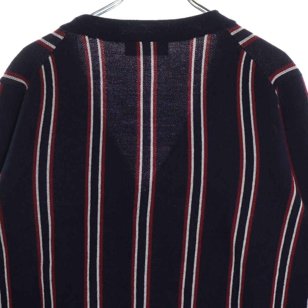 FRED PERRY(フレッドペリー) V Neck Jacquard Cardigan 刺繍 ロゴ Vネック ストライプ ジャガード ニット カーディガン ネイビー/レッド F3156