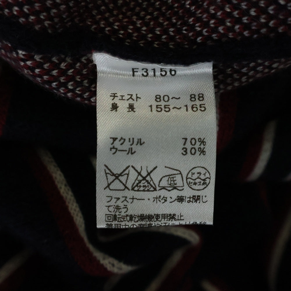 FRED PERRY(フレッドペリー) V Neck Jacquard Cardigan 刺繍 ロゴ Vネック ストライプ ジャガード ニット カーディガン ネイビー/レッド F3156