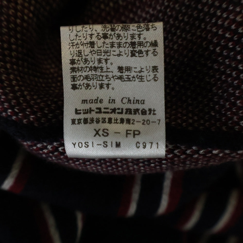 FRED PERRY(フレッドペリー) V Neck Jacquard Cardigan 刺繍 ロゴ Vネック ストライプ ジャガード ニット カーディガン ネイビー/レッド F3156