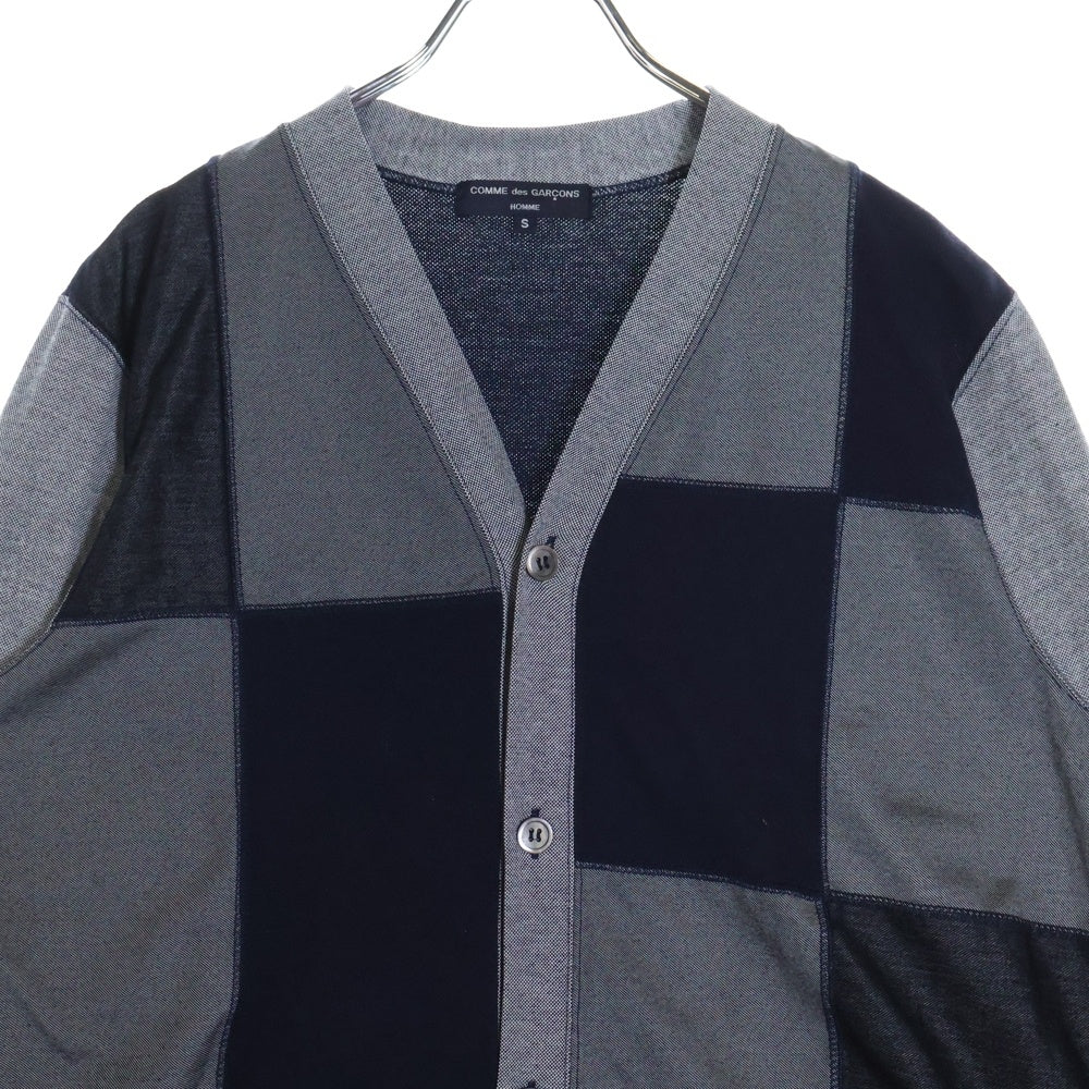COMME des GARCONS HOMME(コムデギャルソンオム) 17SS AD2016 パッチワーク ニット カーディガン ネイビー/グレー HS‐T001