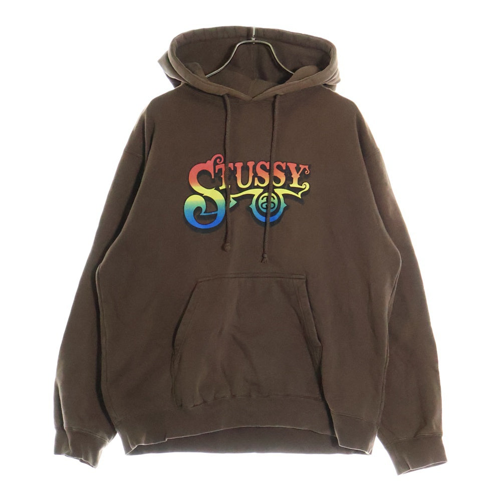 STUSSY(ステューシー) レインボー グラフィックプリント スウェット プルオーバーパーカー ブラウン