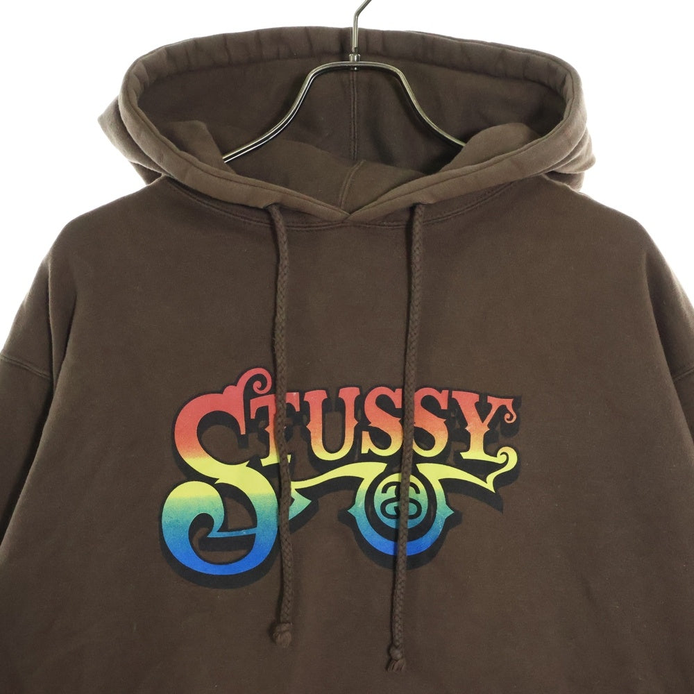 STUSSY(ステューシー) レインボー グラフィックプリント スウェット プルオーバーパーカー ブラウン