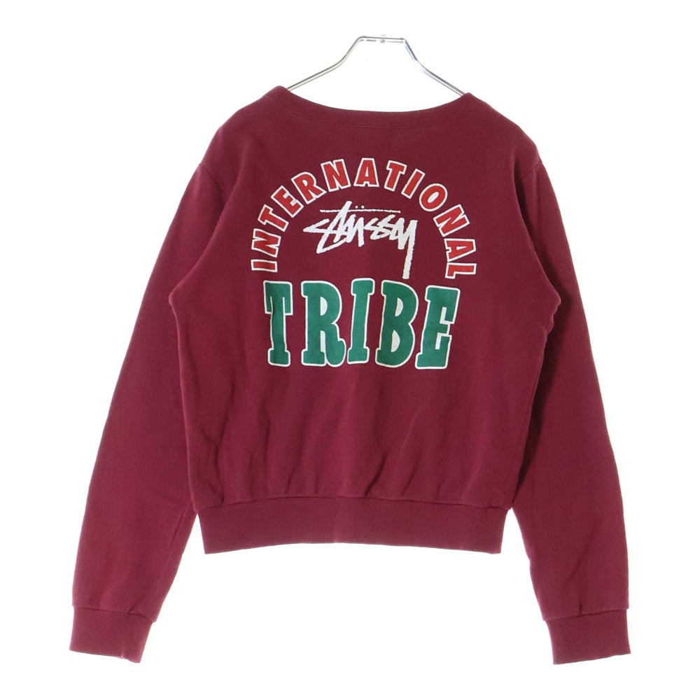 STUSSY(ステューシー) ロゴエンブロイダリー バックプリント クルーネックスウェットトレーナー レッド レディース