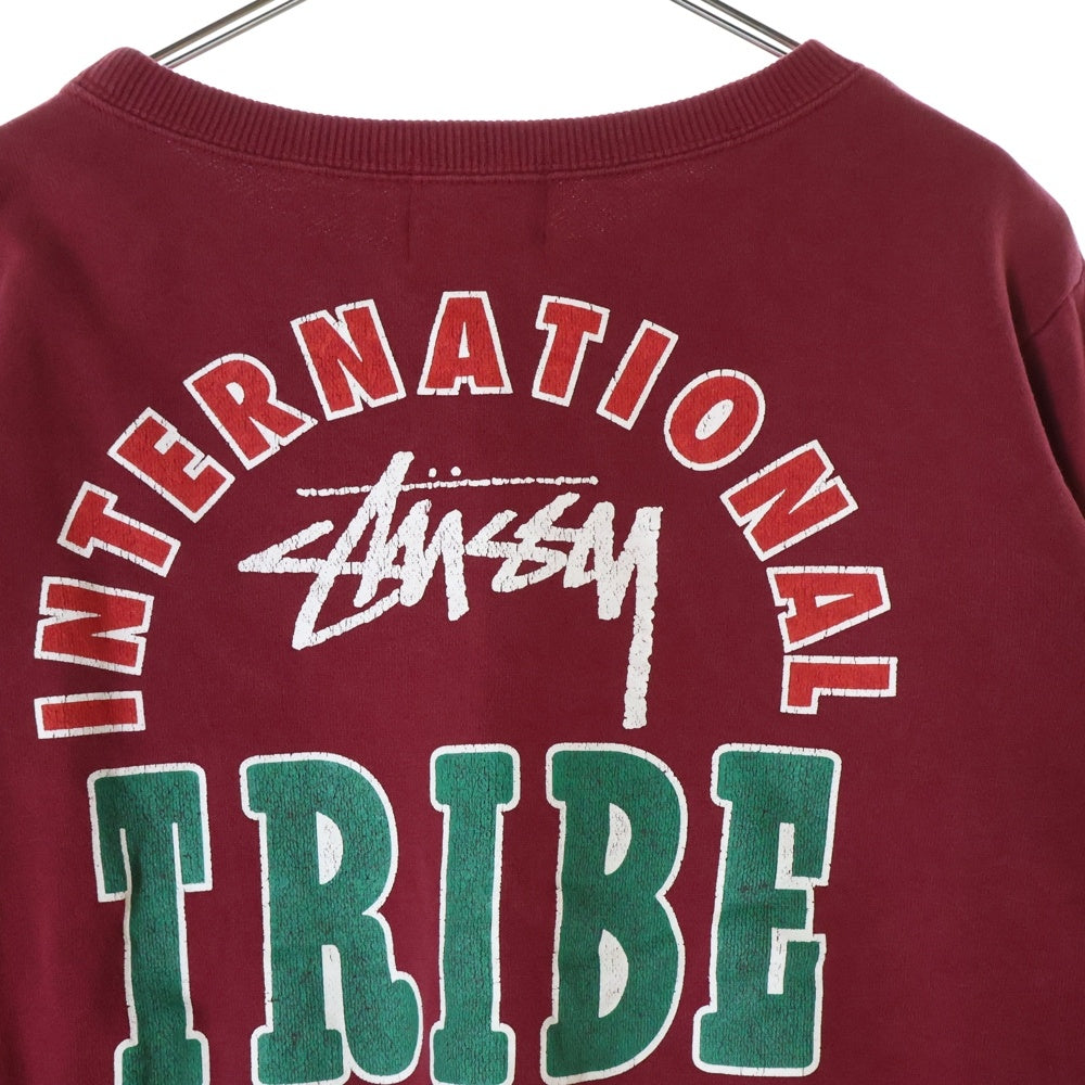 STUSSY(ステューシー) ロゴエンブロイダリー バックプリント クルーネックスウェットトレーナー レッド レディース