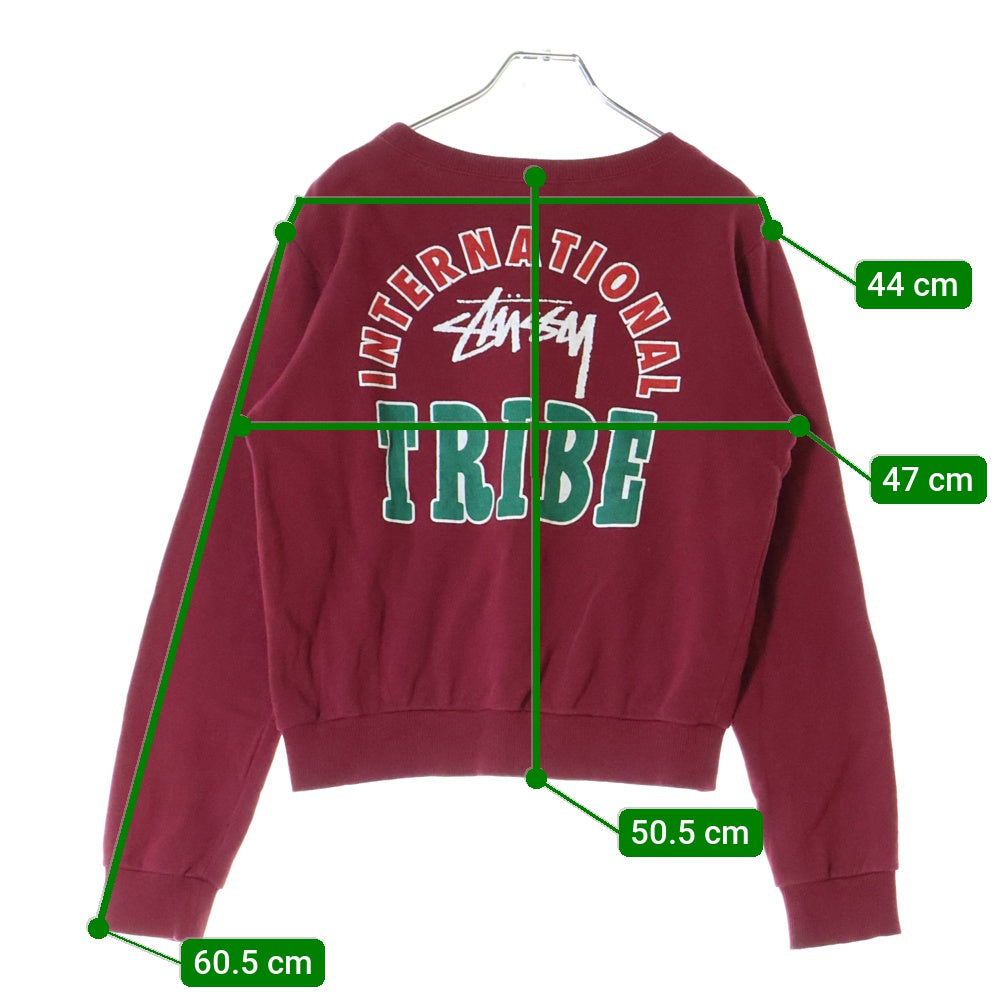 STUSSY(ステューシー) ロゴエンブロイダリー バックプリント クルーネックスウェットトレーナー レッド レディース
