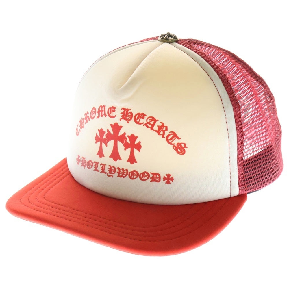 CHROME HEARTS(クロムハーツ) TRUCKER CAP セメタリークロスプリント メッシュ トラッカーキャップ 帽子 レッド/ホワイト