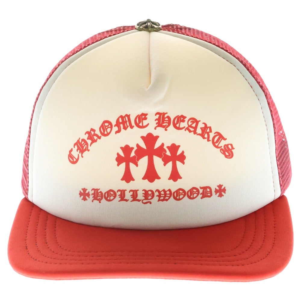 CHROME HEARTS(クロムハーツ) TRUCKER CAP セメタリークロスプリント メッシュ トラッカーキャップ 帽子 レッド/ホワイト