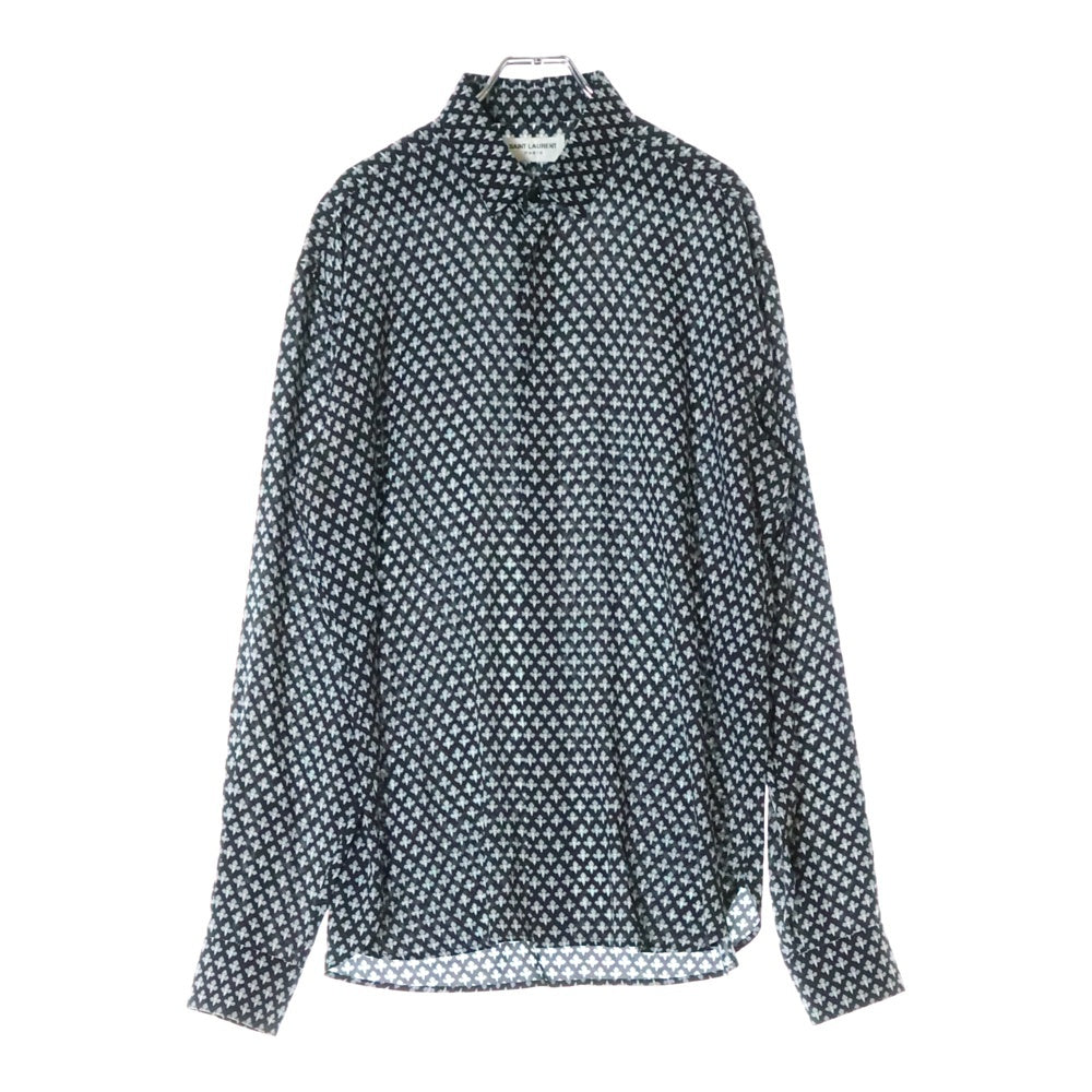 SAINT LAURENT PARIS(サンローランパリ) 17AW レーヨン 総柄 プリント 長袖シャツ ブラック 481867 Y387R