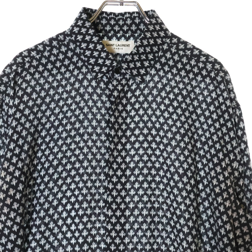 SAINT LAURENT PARIS(サンローランパリ) 17AW レーヨン 総柄 プリント 長袖シャツ ブラック 481867 Y387R