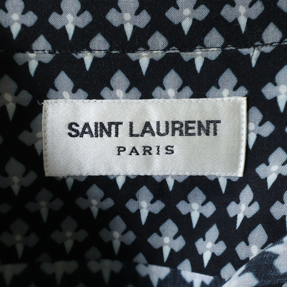 SAINT LAURENT PARIS(サンローランパリ) 17AW レーヨン 総柄 プリント 長袖シャツ ブラック 481867 Y387R