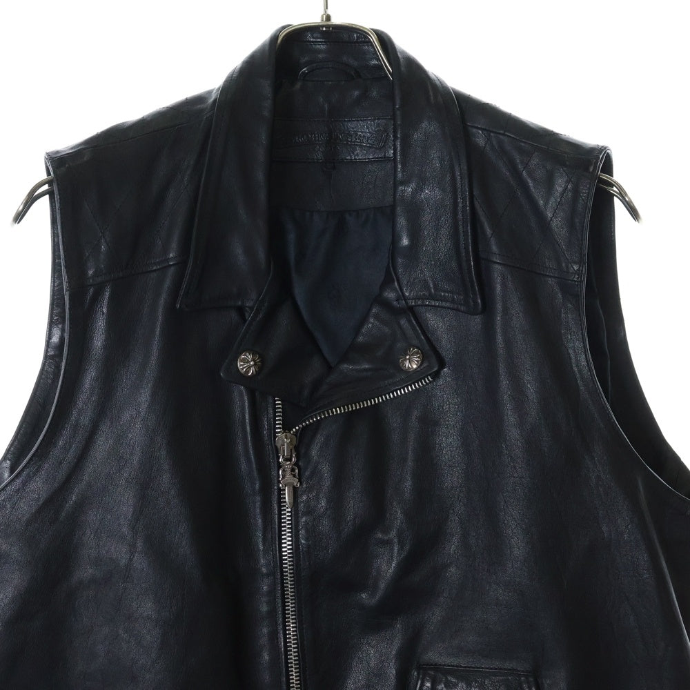 CHROME HEARTS(クロムハーツ) CRETIN LTHR クリティンレザー キルティングライダースベスト ブラック/シルバー