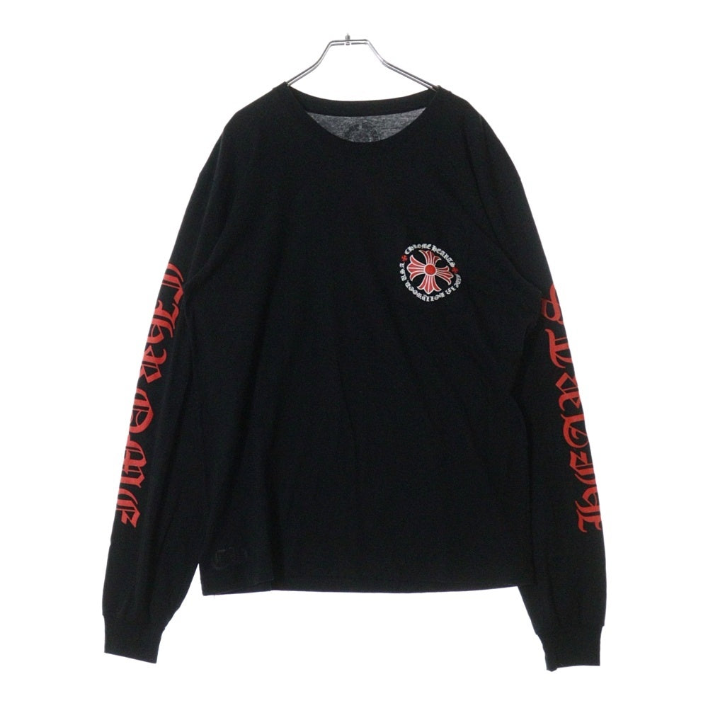 CHROME HEARTS(クロムハーツ) RED CROSS L/S TEE レッドクロス アームロゴプリント クルーネック 長袖Tシャツ カットソー ブラック/レッド