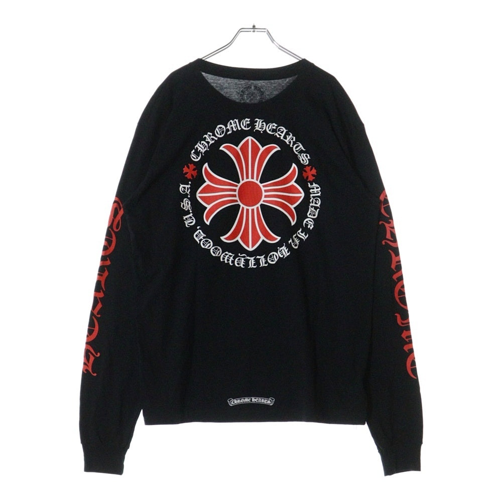 CHROME HEARTS(クロムハーツ) RED CROSS L/S TEE レッドクロス アームロゴプリント クルーネック 長袖Tシャツ カットソー ブラック/レッド