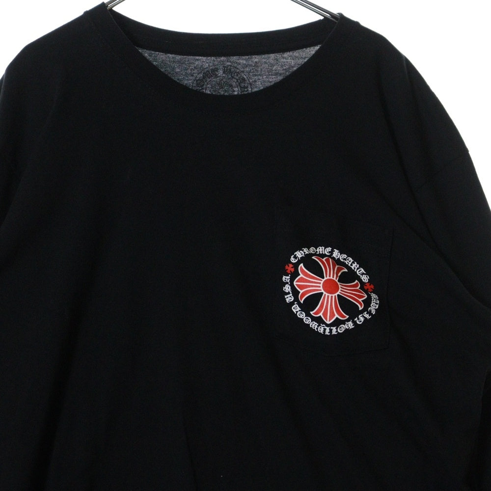 CHROME HEARTS(クロムハーツ) RED CROSS L/S TEE レッドクロス アームロゴプリント クルーネック 長袖Tシャツ カットソー ブラック/レッド