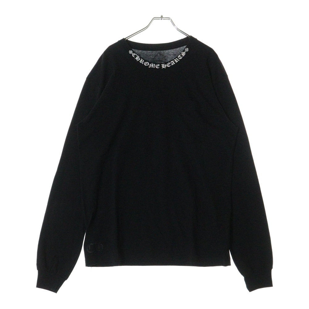 CHROME HEARTS(クロムハーツ) CH L/S ネックロゴプリント 袖フローラル クルーネック 長袖Tシャツ カットソー ブラック