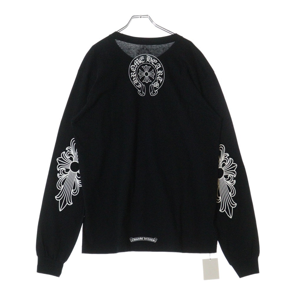 CHROME HEARTS(クロムハーツ) CH L/S ネックロゴプリント 袖フローラル クルーネック 長袖Tシャツ カットソー ブラック