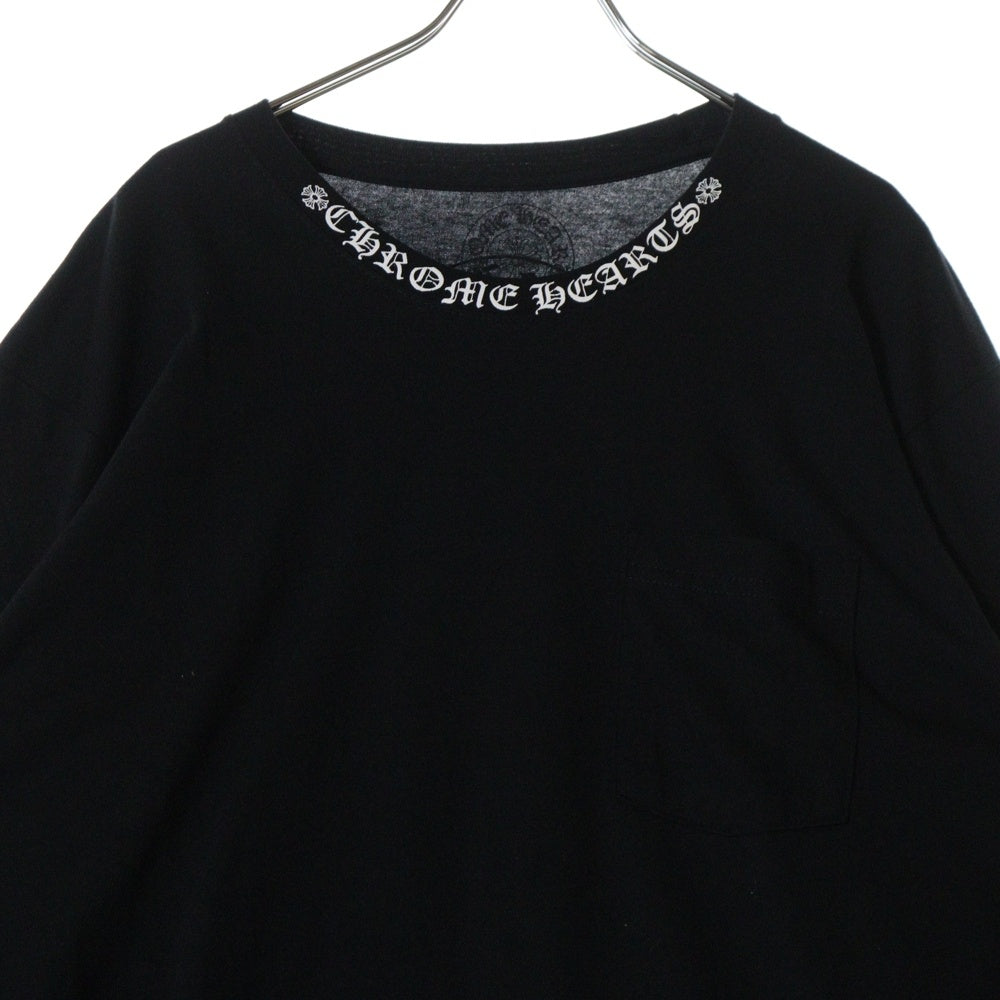 CHROME HEARTS(クロムハーツ) CH L/S ネックロゴプリント 袖フローラル クルーネック 長袖Tシャツ カットソー ブラック
