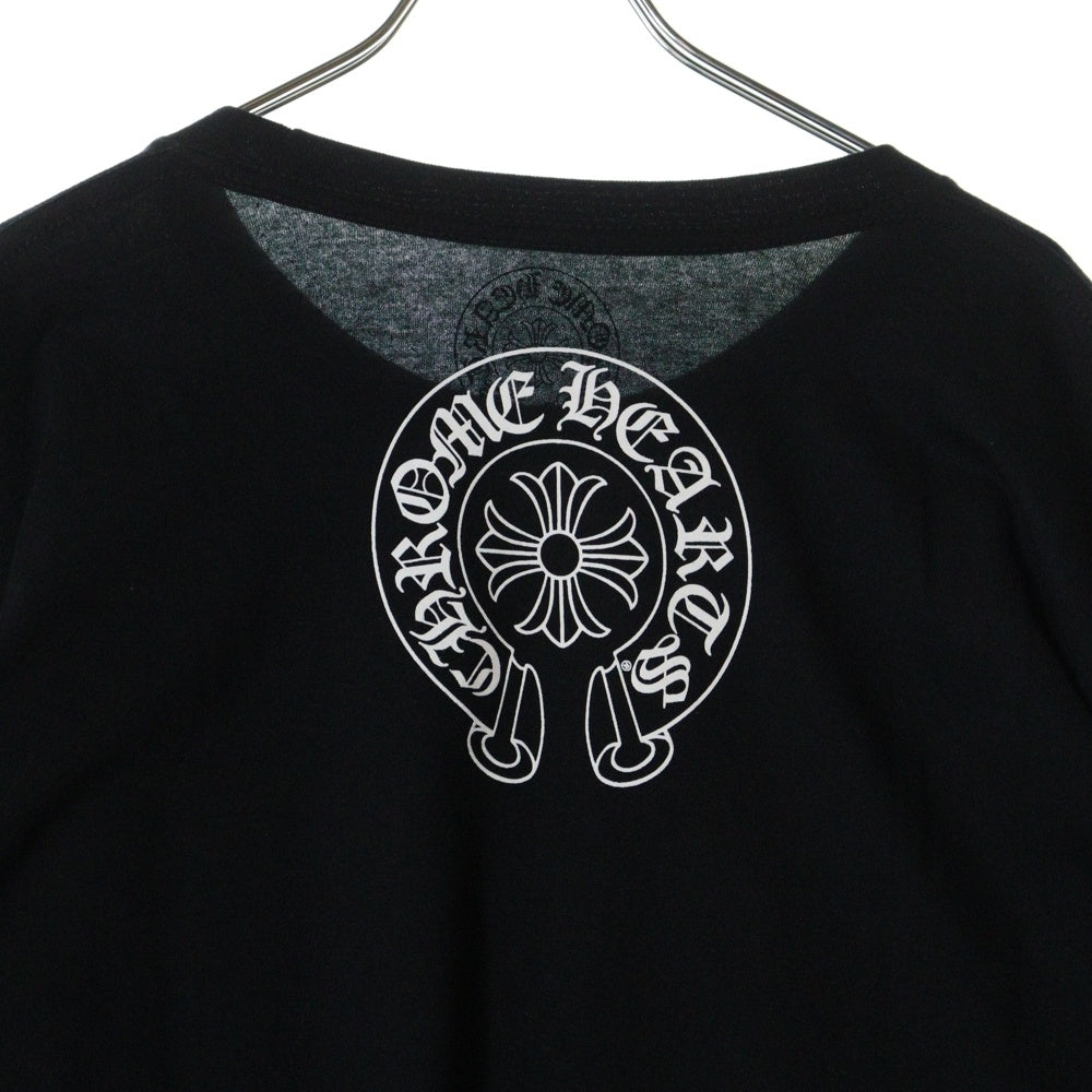 CHROME HEARTS(クロムハーツ) CH L/S ネックロゴプリント 袖フローラル クルーネック 長袖Tシャツ カットソー ブラック