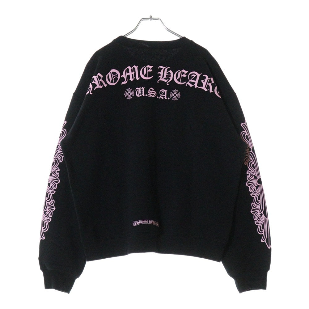 CHROME HEARTS(クロムハーツ) ×MATTY BOY マッティボーイ SWEAT SHIRT FLORAL CROSS 袖フローラル 両面ロゴプリント クルーネック スウェット トレーナー ブラック/ピンク
