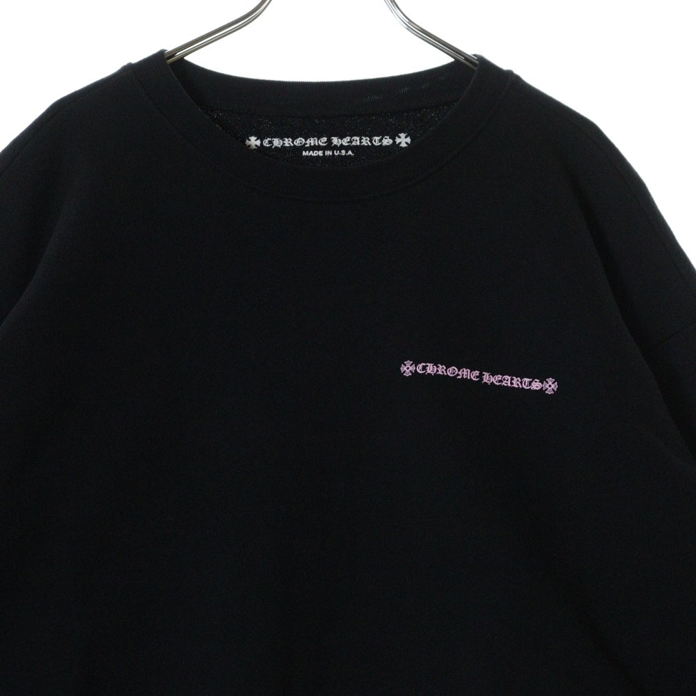 CHROME HEARTS(クロムハーツ) ×MATTY BOY マッティボーイ SWEAT SHIRT FLORAL CROSS 袖フローラル 両面ロゴプリント クルーネック スウェット トレーナー ブラック/ピンク