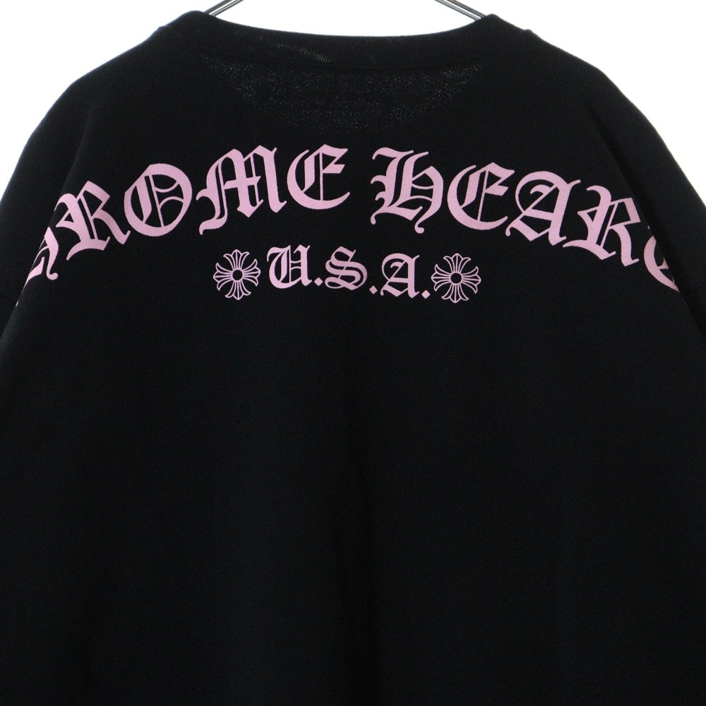 CHROME HEARTS(クロムハーツ) ×MATTY BOY マッティボーイ SWEAT SHIRT FLORAL CROSS 袖フローラル 両面ロゴプリント クルーネック スウェット トレーナー ブラック/ピンク