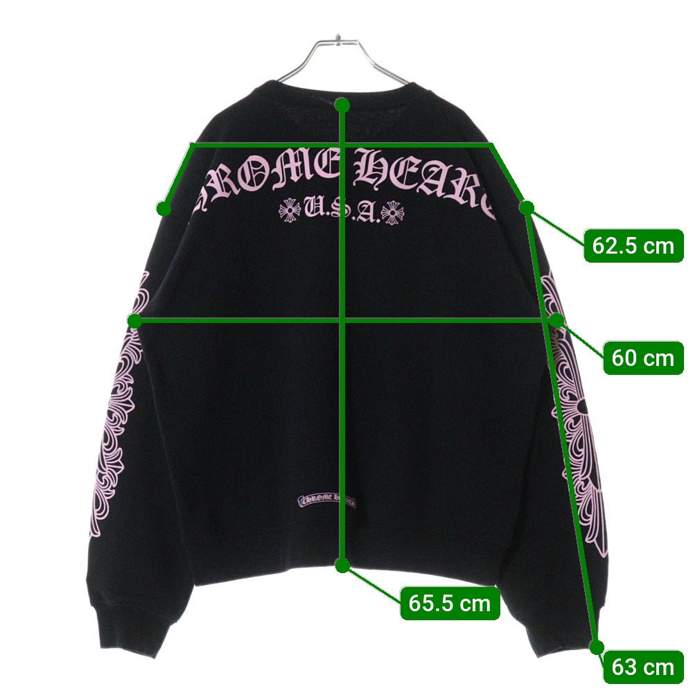 CHROME HEARTS(クロムハーツ) ×MATTY BOY マッティボーイ SWEAT SHIRT FLORAL CROSS 袖フローラル 両面ロゴプリント クルーネック スウェット トレーナー ブラック/ピンク