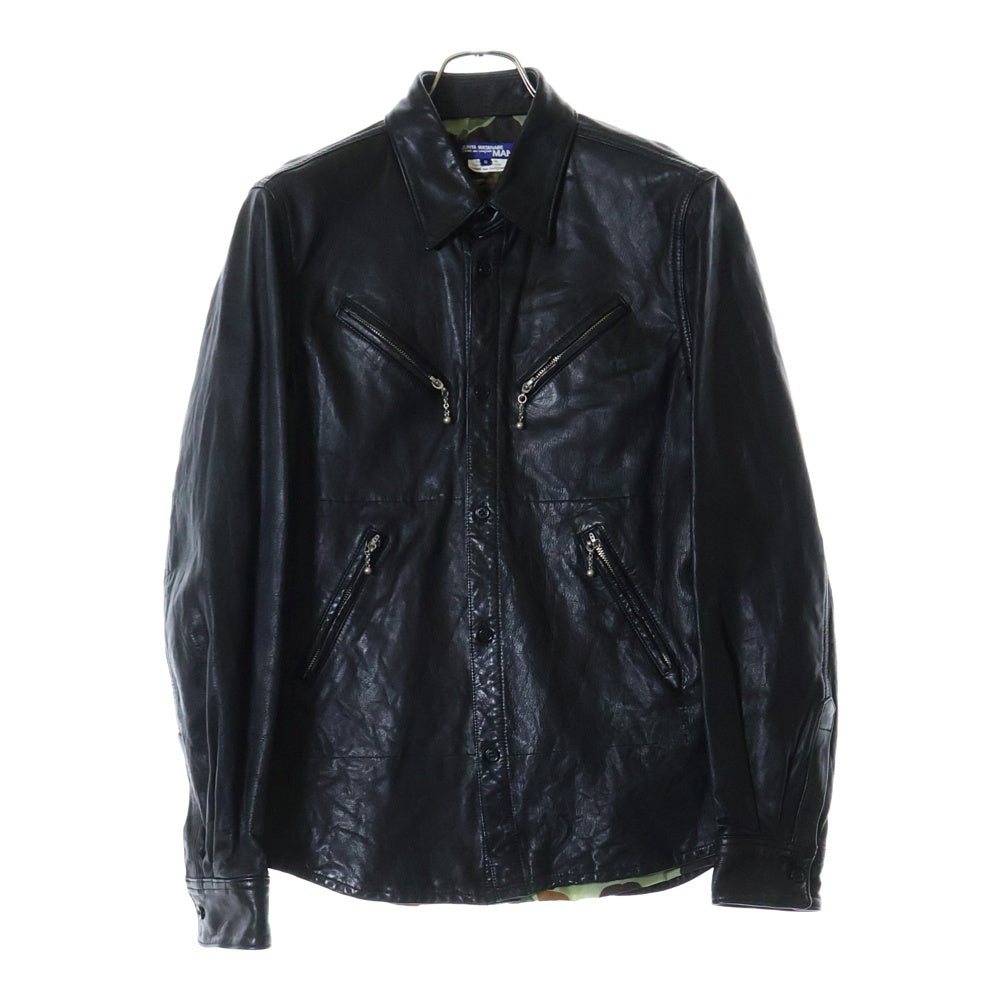 JUNYA WATANABE COMME des GARCONS(ジュンヤワタナベ コムデギャルソン) 07AW AD2007 カモフラ裏地 カウレザー ボールジップ ジャケット ブラック WT-B002