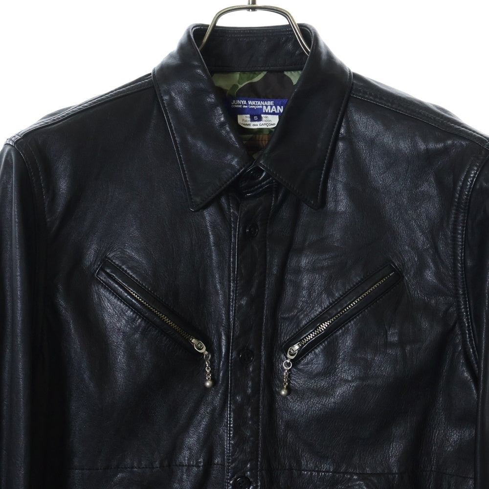 JUNYA WATANABE COMME des GARCONS(ジュンヤワタナベ コムデギャルソン) 07AW AD2007 カモフラ裏地 カウレザー ボールジップ ジャケット ブラック WT-B002