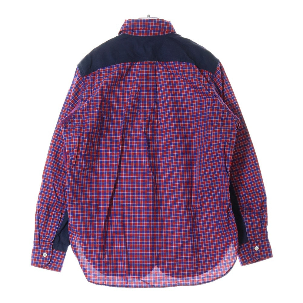 JUNYA WATANABE COMME des GARCONS(ジュンヤワタナベ コムデギャルソン) 18SS AD2017 ツイル切り替え ブロックチェック レギュラー カラー コットン パッチワーク 長袖シャツ レッド WA-B026