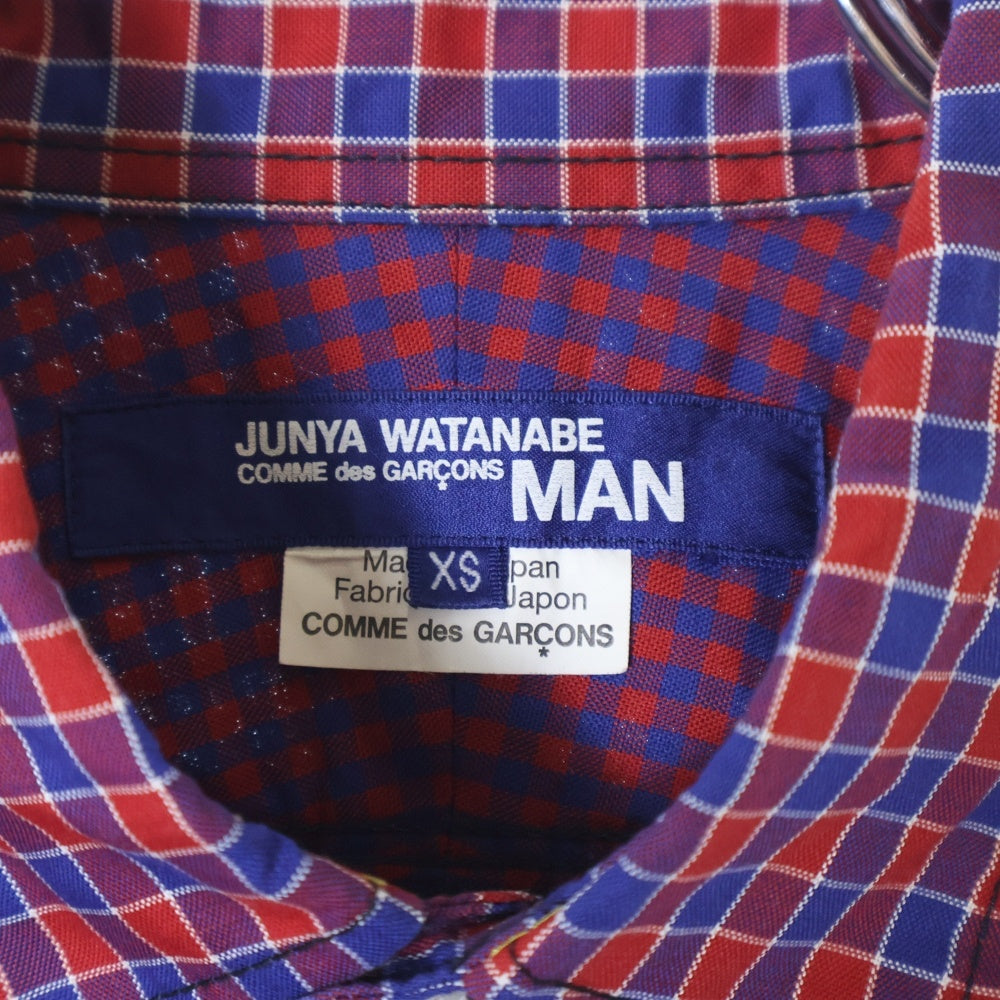 JUNYA WATANABE COMME des GARCONS(ジュンヤワタナベ コムデギャルソン) 18SS AD2017 ツイル切り替え ブロックチェック レギュラー カラー コットン パッチワーク 長袖シャツ レッド WA-B026
